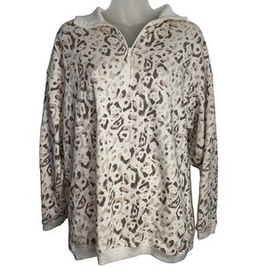 Aerie leopard print oversized quarter zip sweatshirt